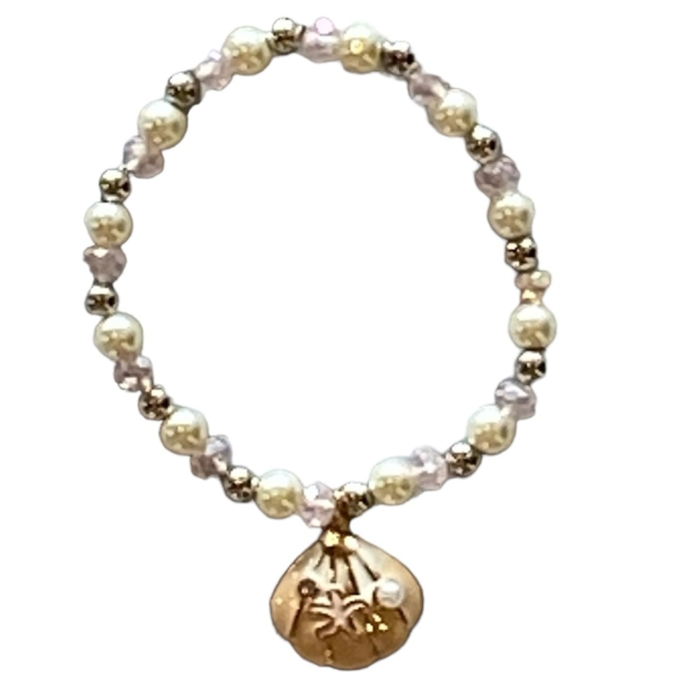 Beautiful Gold Shell Starfish Pearl Rhinestones & Silver Beads